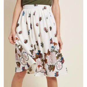 MODCLOTH White Floral Plus Sz 3X Knee Length Side Zip Lined Full Skirt Pockets